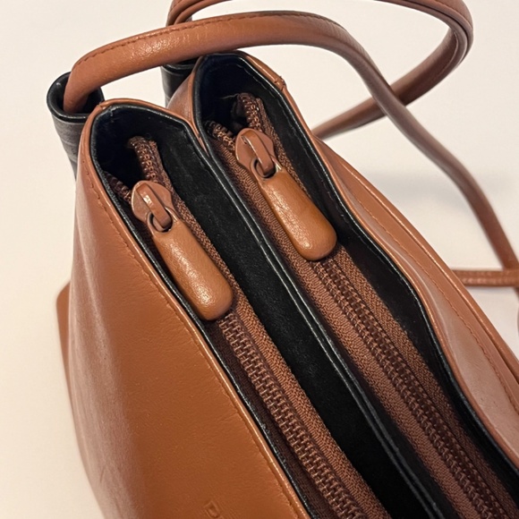 Derek Alexander Rare Vintage Double Straps Shoulder Bag Brown Black Trim Leather - Picture 4 of 17